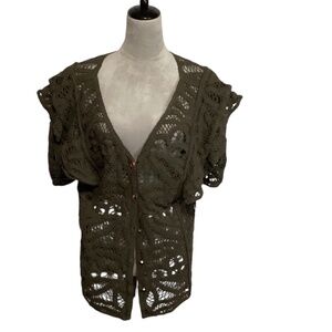 Indigo thread co sweater womens 1X olive green boho short sleeve…